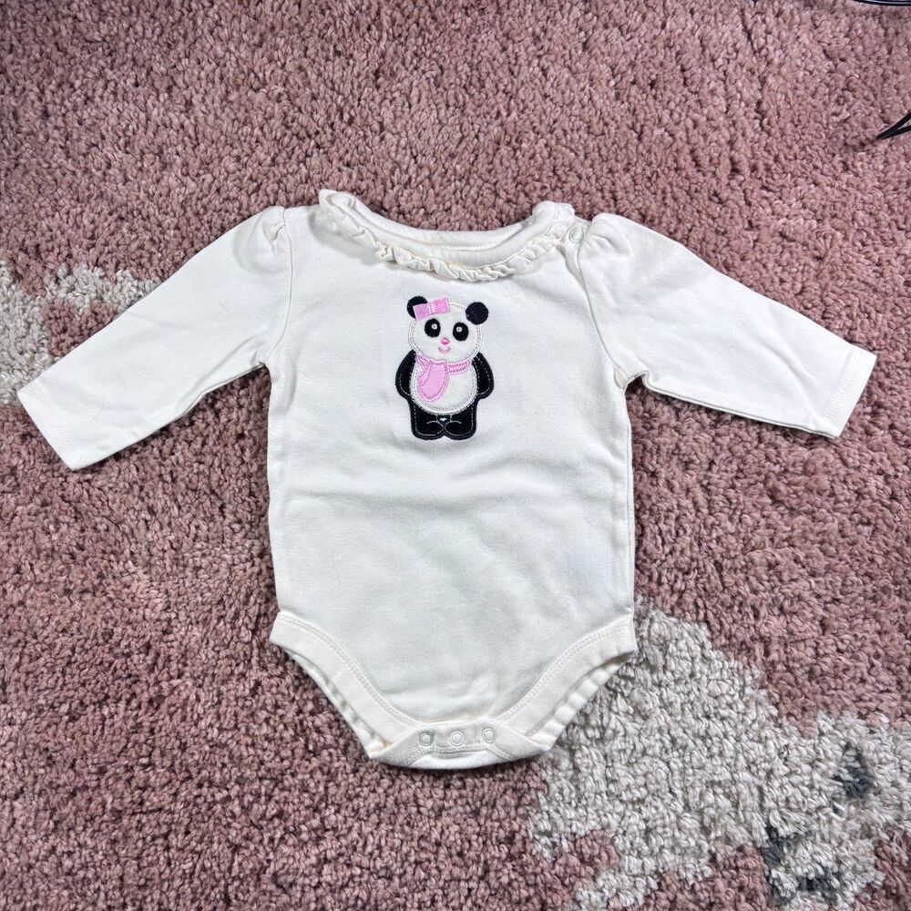 VTG Garanimals Baby Girls Long Sleeve Panda Bodysuit Size 3-6M Ruffle Collar - Picture 1 of 4
